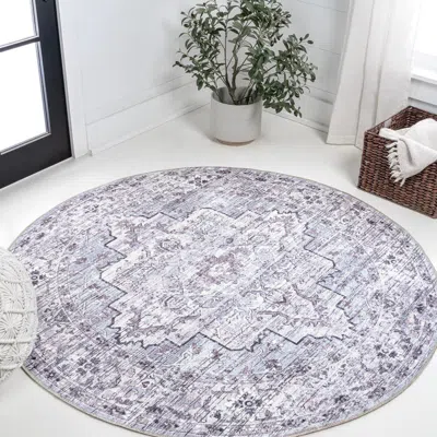 Jonathan Y Didim Boho Medallion Machine-washable Round Area Rug In Gray/purple