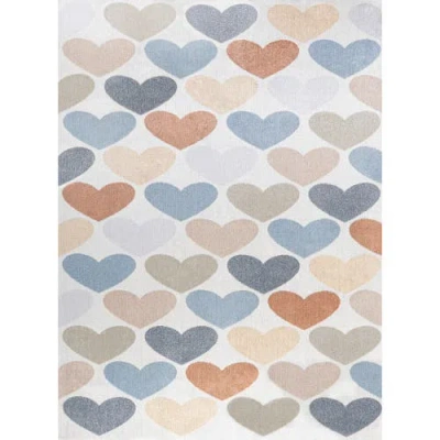 Jonathan Y Dila Modern Hearts Geometric Machine-washable Area Rug In Ivory/blue/orange