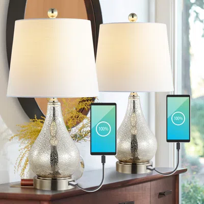 JONATHAN Y DINO 21" FARMHOUSE INDUSTRIAL IRON/GLASS LED TABLE LAMP WITH USB CHARGING PORT