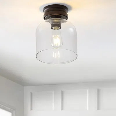 Jonathan Y Domenic 7.75" Metal/glass Led Flush Mount In Black