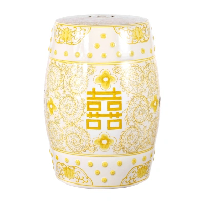Jonathan Y Double Happiness 18" Chinoiserie Ceramic Drum Garden Stool In Yellow