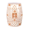 Jonathan Y Double Happiness 18" Chinoiserie Ceramic Drum Garden Stool In Orange/white