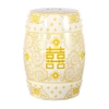 Jonathan Y Double Happiness 18" Chinoiserie Ceramic Drum Garden Stool In Yellow/white
