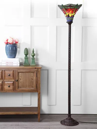 Jonathan Y Dragonfly Tiffany-style 71" Torchiere Floor Lamp In Black