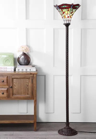 Jonathan Y Dragonfly Tiffany-style 71" Torchiere Led Floor Lamp In Brown