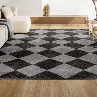 Jonathan Y Draper Classic Geometric Diamond Pattern Area Rug In Dark Gray/light Gray