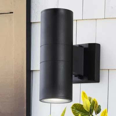 Jonathan Y Duo 2-light Modern Midcentury Cylinder Outdoor Metal/glass Integrated Led Sconce With Upl In Black