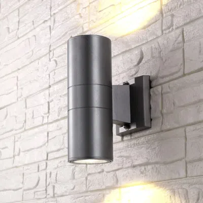 Jonathan Y Duo 6" 2-light Modern Midcentury Cylinder Outdoor Metal/glass Integrated Led Wall Sconce With Upligh In Black