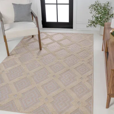 Jonathan Y Duwun High-low Pile Ogee Trellis Tone-on-tone Indoor/outdoor Area Rug In Beige/gray