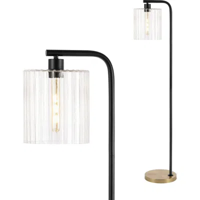 Jonathan Y Easton 60.75" Modern Minimalist Metal/ribbed Glass Led Floor Lamp, Brass Gold/black