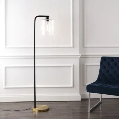 Jonathan Y Easton 60.75" Modern Minimalist Metal/ribbed Glass Led Floor Lamp, Brass Gold/black