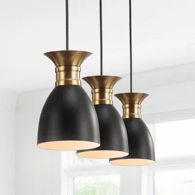 Jonathan Y Edison 33.25" Linear 3-light Metal Linear Led Pendant In Black