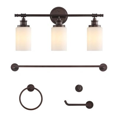 Jonathan Y Egan 23.25" 3-light Classic Cottage Vanity Light With Frosted Glass Shades And Bathroom Hardware Acc In Black