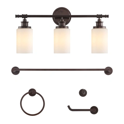 Jonathan Y Egan 23.25" 3-light Classic Cottage Vanity Light With Frosted Glass Shades And Bathroom Hardware Acc In Oil Rubbed Bronze