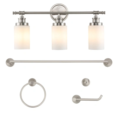 Jonathan Y Egan 23.25" 3-light Classic Cottage Vanity Light With Frosted Glass Shades And Bathroom Hardware Acc In Brushed Nickel