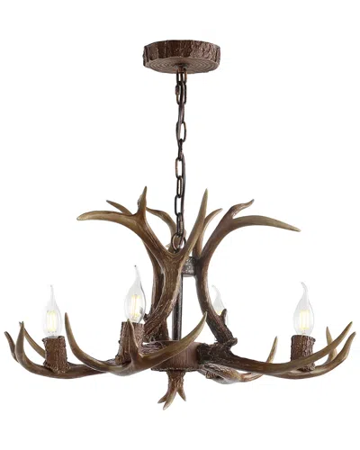 Jonathan Y Eldora 26in Adjustable Resin Antler 4-light Led Chandelier In Brown