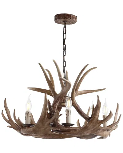 Jonathan Y Eldora 28.5in Adjustable Resin Antler 6-light Chandelier In Brown