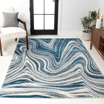 Jonathan Y Eleni Contemporary Glam Abstract Marble Area Rug In Turquoise/cream