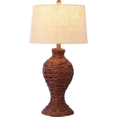Jonathan Y Elicia 31" 1-light Coastal Cottage Water Hyacinth Weave Led Table Lamp In Dark Brown
