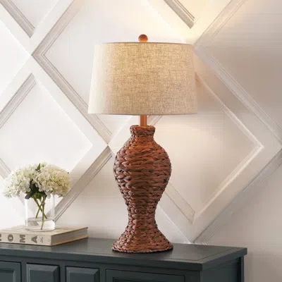 Jonathan Y Elicia 31" Seagrass Weave Led Table Lamp In Brown