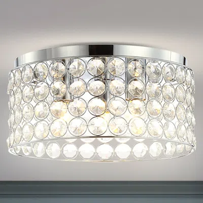 Jonathan Y Ellen 15" 3-light Crystal/metal Led Flush Mount In Metallic