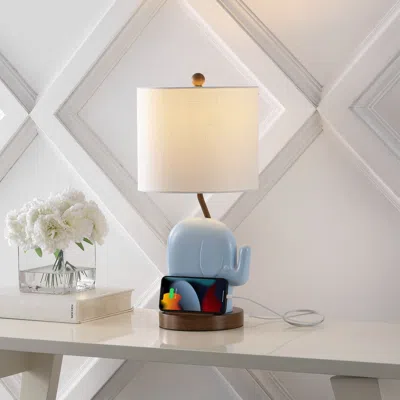 Jonathan Y Ellie 20.25" Bohemian Designer Iron/resin Elephant Led Kids Table Lamp With Phone Stand And Usb Char In Multi
