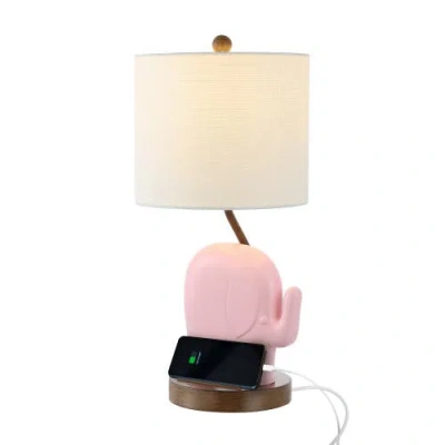Jonathan Y Ellie 20.25" Bohemian Designer Iron/resin Elephant Led Kids' Table Lamp With Phone Stand In Pink