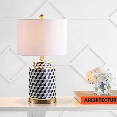 Jonathan Y Ellie 24.5" Tumbling Block Ceramic/metal Led Table Lamp In Black/white