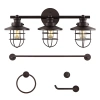 Jonathan Y Ellis 24" 3-light Industrial Farmhouse Vanity Light With Bathroom Hardware Accessory Set, Oil Rubbed