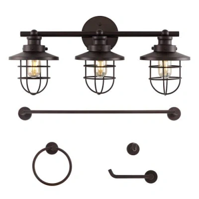 Jonathan Y Ellis 24" 3-light Industrial Farmhouse Vanity Light With Bathroom Hardware Accessory Set In Oil Rubbed Bronze