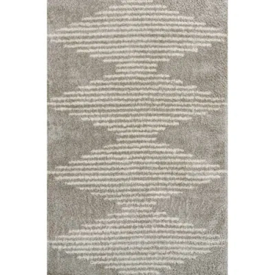 Jonathan Y Elm Diamond Stripe Geometric Shag Area Rug In Gray/ivory