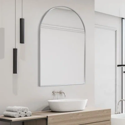 Jonathan Y Elodie Medium Arched Metal Framed Wall Mounted Mirror In Nickel