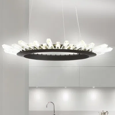Jonathan Y Elsa 24" Adjustable Integrated Led Modern Crystal Pendant In Black