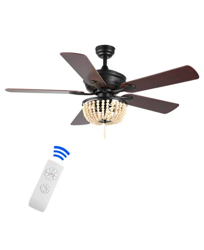 Jonathan Y Erin 52" 3-light Rustic Farmhouse Iron, Wood Bead Mobile-app, Remote-controlled Led Ceiling Fan