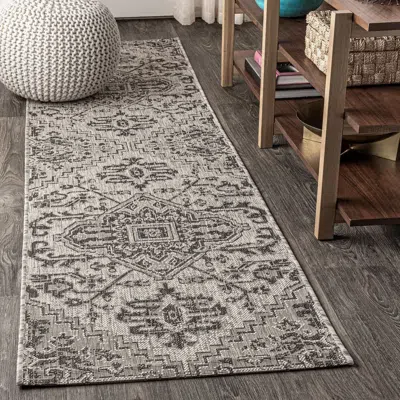 Jonathan Y Estrella Bohemian Medallion Textured Weave Indoor/outdoor Area Rug In Black/gray