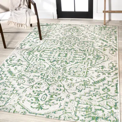 Jonathan Y Estrella Bohemian Medallion Textured Weave Indoor/outdoor Area Rug In Green/cream