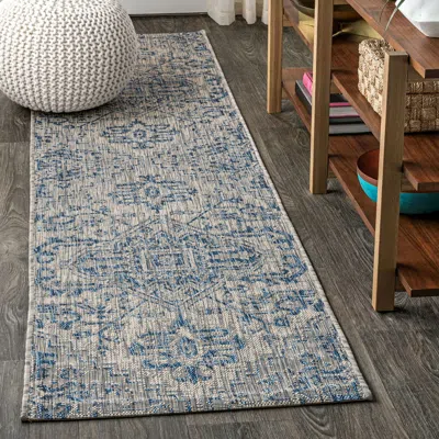 Jonathan Y Estrella Bohemian Medallion Textured Weave Indoor/outdoor Area Rug In Navy/gray