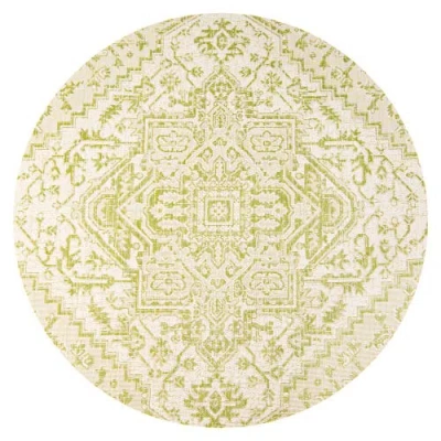 Jonathan Y Estrella Bohemian Medallion Textured Weave Indoor/outdoor Round Area Rug In Green