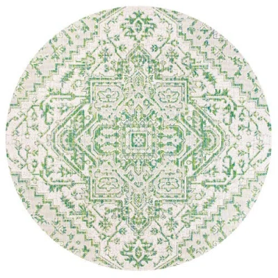 Jonathan Y Estrella Bohemian Medallion Textured Weave Indoor/outdoor Round Area Rug In Green