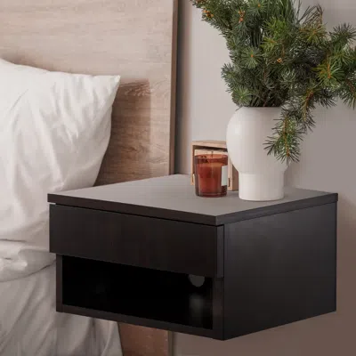Jonathan Y Ettore 15.71" Mid-century Modern Floating Wall Mounted Nightstand With Soft-close Drawer And Cable H In Black