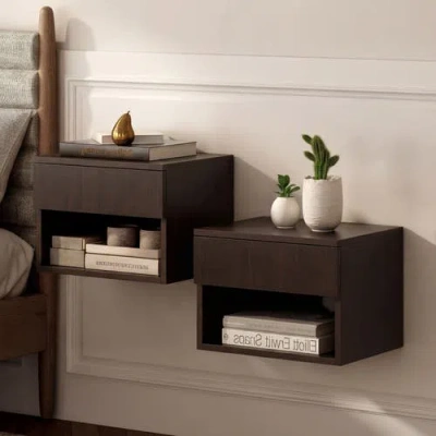 Jonathan Y Ettore Mid-century Modern Floating Wall Mounted Nightstand With Soft-close Drawer And Cab In Brown