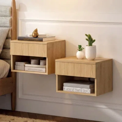 Jonathan Y Ettore Mid-century Modern Floating Wall Mounted Nightstand With Soft-close Drawer And Cab In Brown