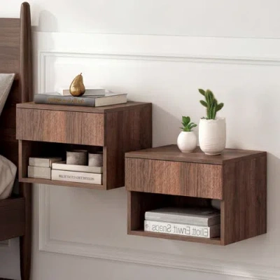 Jonathan Y Ettore Mid-century Modern Floating Wall Mounted Nightstand With Soft-close Drawer And Cab In Brown