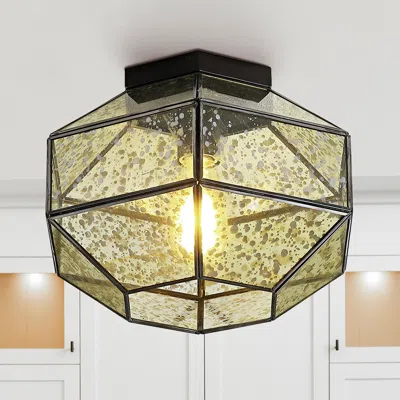 Jonathan Y Evelyn 12.5" 1-light Vintage Farmhouse Iron/glass Led Flush Mount