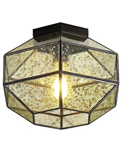 Jonathan Y Evelyn 12in 1-light Vintage Farmhouse Iron/glass Led Flush Mount In Bronze