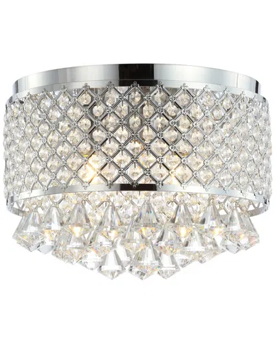 Jonathan Y Evelyn 14.7in 3-light Crystal Drops Metal Led Flush Mount In Silver