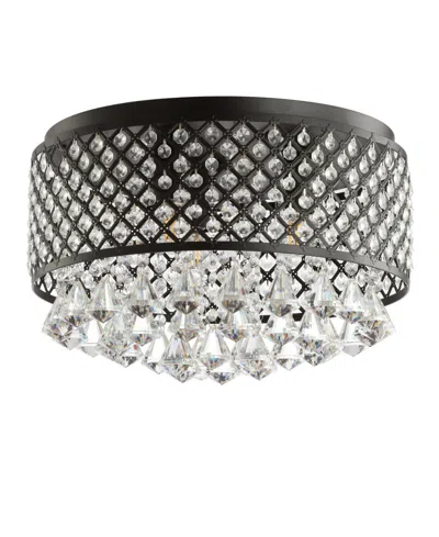 Jonathan Y Evelyn 17" 3-light Crystal Drops/metal Led Flush Mount In Black,clear