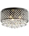 Jonathan Y Evelyn 17in 3-light Crystal Drops Metal Led Flush Mount. Black By