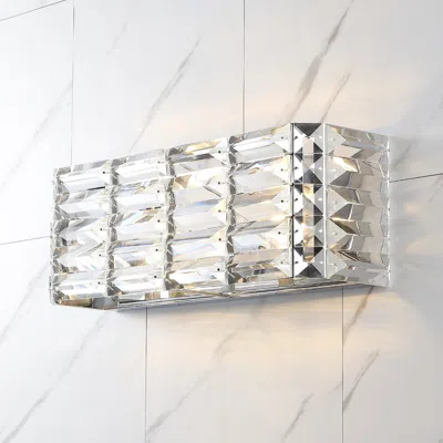 Jonathan Y Evelyn Crystal Rectangle 17.5" 2-light Iron/crystal Glam Modern Led Vanity Light In Transparent