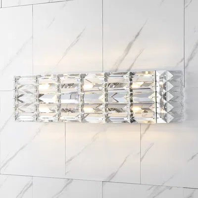 Jonathan Y Evelyn Crystal Rectangle 24.25" 3-light Iron/crystal Glam Modern Led Vanity Light In Transparent